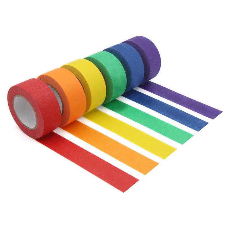 컬러 마스킹 테이프, 예술 및 공예용 컬러 화가 테이프, 라벨링 또는 코딩-6 가지 색상 롤-마스킹 테이프, 1 인치